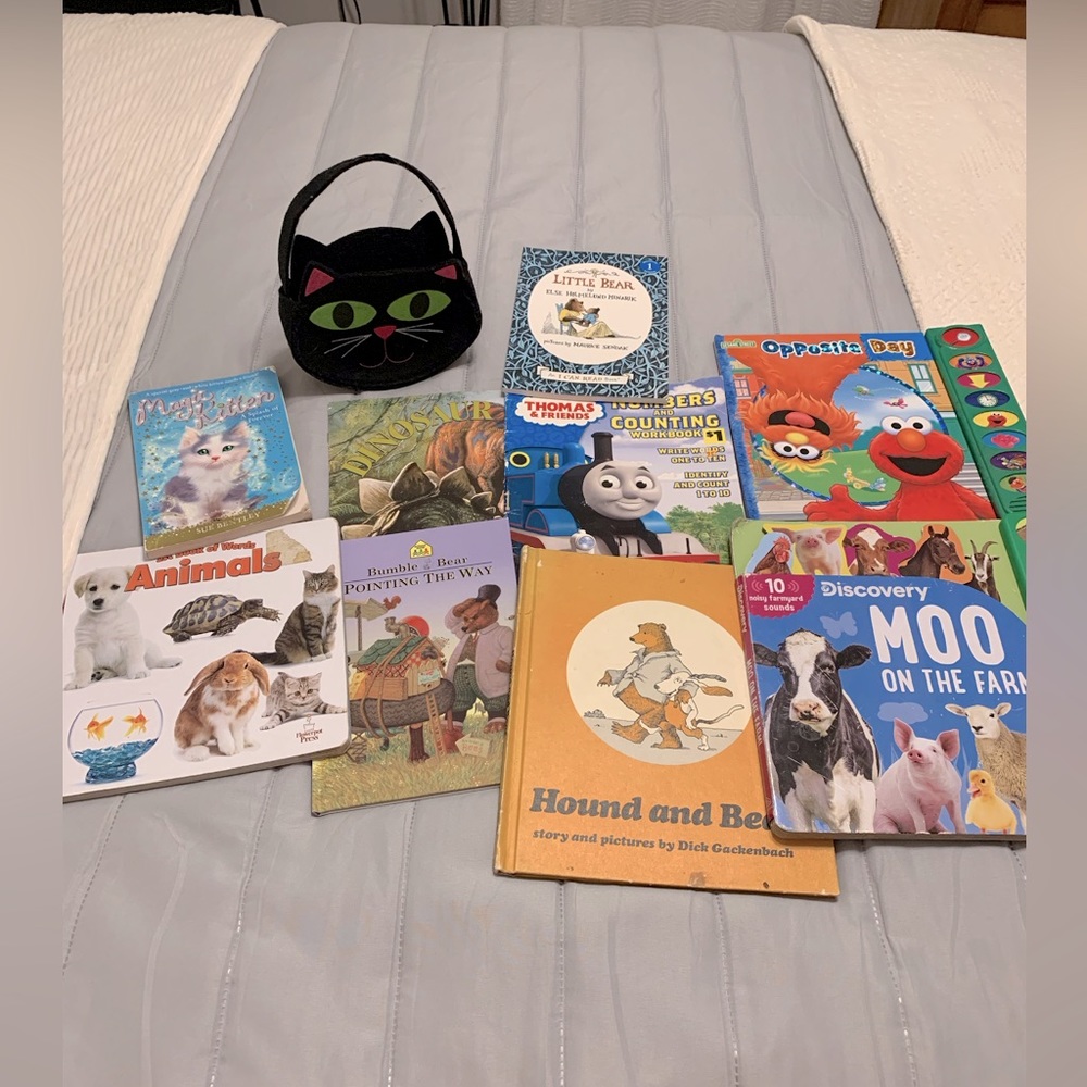 Children’s book lot with cat felt little purse
